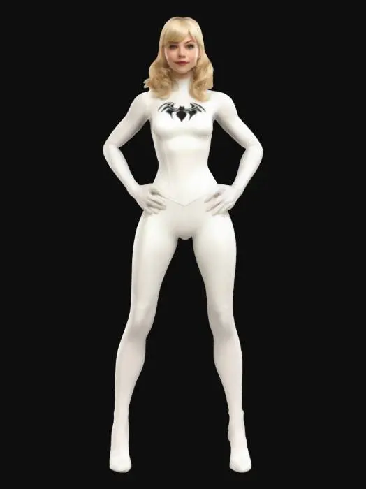 3D model for Gwenn Stacy with blonde hair and a white costume , #women#