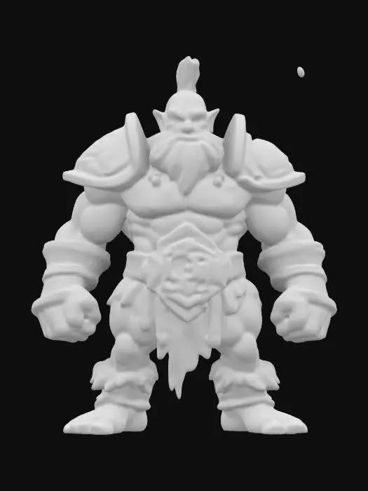 3D model for buff muscular barbarian  for Dungeons & Dragons. Attack pose.  Chibi art style. Highly stylized. Bold embossed and engraved detail. Well-defined edges. 2mm Chunky sculpted detail. High resolution., #game figure#