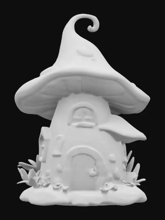 3D model for highly detailed small enchanting mushroom cottage cartoon style, simple detail with a round 2 story with a pitched roof,  4k detail, #game figure#,  