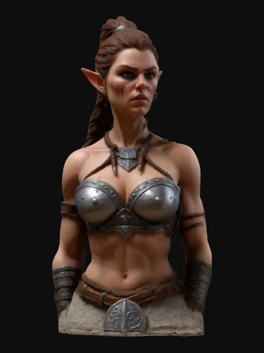 3D model for Medieval, Fantasy female barbarian , Highly Detailed, Bust, #game figure#