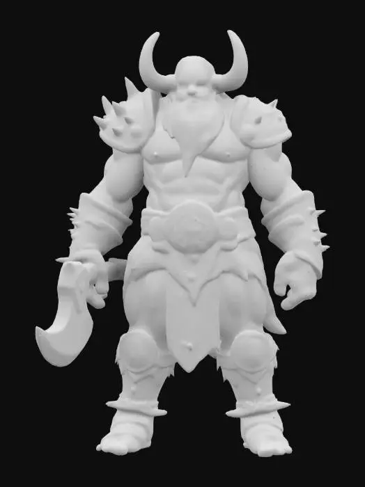 3D model for orc figurine, game ready, holding a battle axe, Battle Pose, pint ready , Highly Detailed, Ultra Realistic, Polished, #game figure#