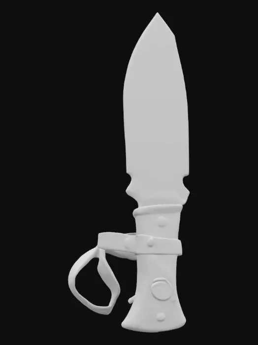 3D model for A knife made from stone with a antler handle and leather straps highly detailed , Stone, Leather, Carved, Rough, #game figure#,  