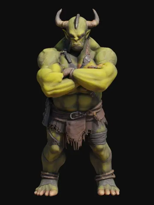 3D model for Highly Detailed, Dragonborn orc extremely muscular in a proud confident stance with his arms folded, Full Body, #game figure#