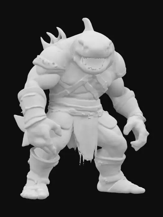 3D model for extremely detailed shark headed orc bodied  warrior in a crouched position he is in leather clothing deeply detailed  #game figure#