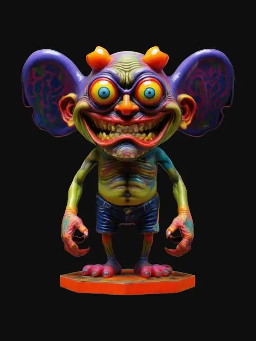 3D model for This model has grotesque caricatures,  A Ed "big daddy" Roth style, cyclops with bright colors standing on a hexagon base ,