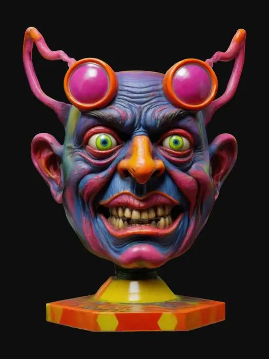 3D model for This model has grotesque caricatures,  A Ed "big daddy" Roth style, cyclops with bright colors standing on a hexagon base ,