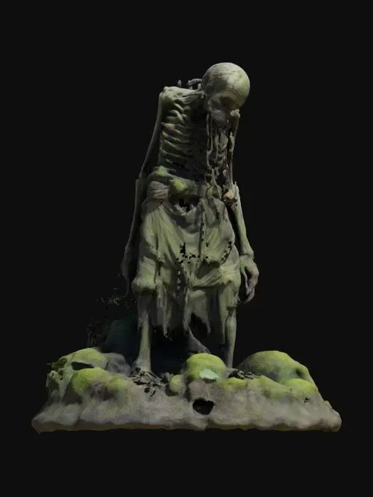 3D model for Swamp zombie realistic with a hunched back with moss and vines hanging from his arms