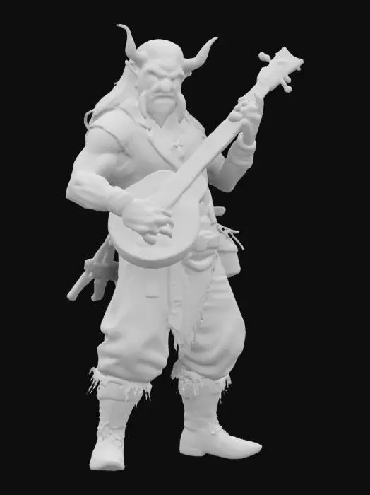 3D model for A highly detailed ultra-realistic orc bard playing a lute and singing