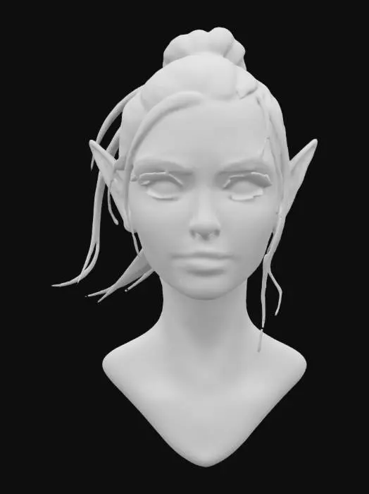 3D model for Extremely detailed beautiful bust of a extremely beautiful elf female her hair is tight and pulled back in a ponytail she has large breasts beautiful eyes and full lips 