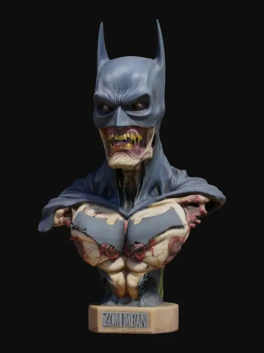 3D model for zombie batman, Highly Detailed, Ultra Realistic, Bust