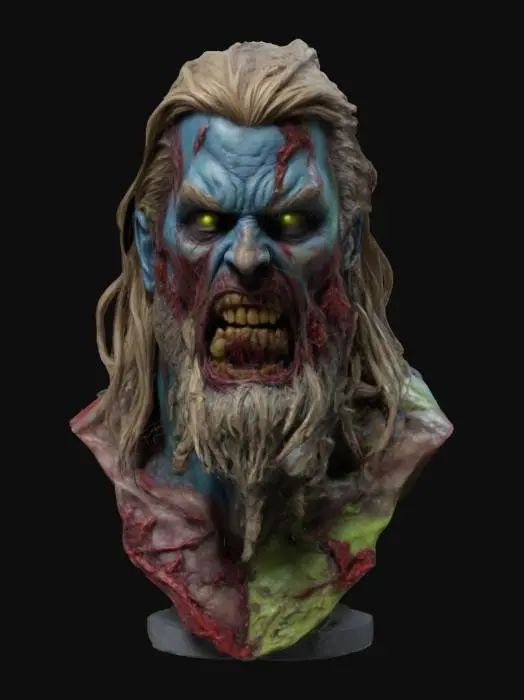 3D model for zombie thor, Highly Detailed, Ultra Realistic, Bust