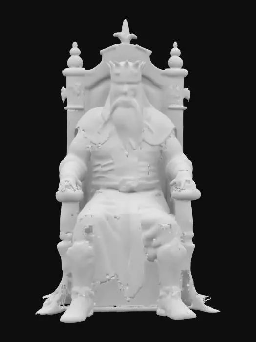 3D model for A king setting on a throne He's old but muscular The throne is made out of wood and iron He has long gray hair