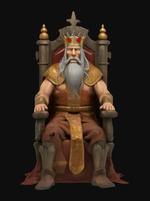 3D model for A king setting on a throne He's old but muscular The throne is made out of wood and iron He has long gray hair