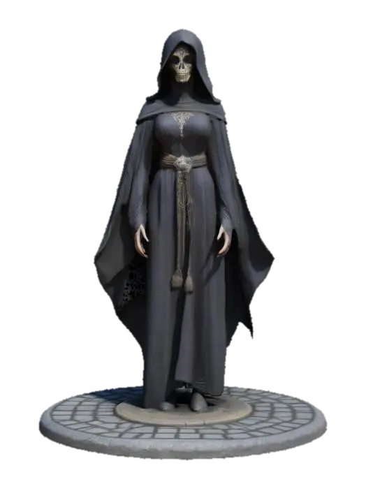 A female medieval cultist with deeply etched details she is wearing ceremonial… 3D model, vytvořený pomocí AI