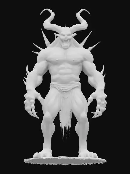 3D model for A huge demon he is a muscular, horned creature with sharp claws and fangs, featuring a rugged texture and aggressive stance., 
