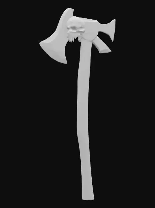3D model for axe crooked wooden handle, a skull on the hilt, Clash of Clans, Highly Detailed