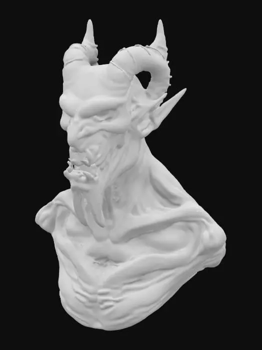 3D model for Hey Sam Rainey style demon bust , The object exhibits an irregular, grotesque, and distorted facial geometry with a wet, shiny texture and prominent malformed teeth.