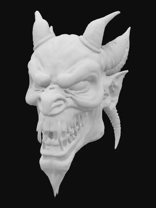 3D model for Hey Sam Rainey style demon bust , The object exhibits an irregular, grotesque, and distorted facial geometry with a wet, shiny texture and prominent malformed teeth.
