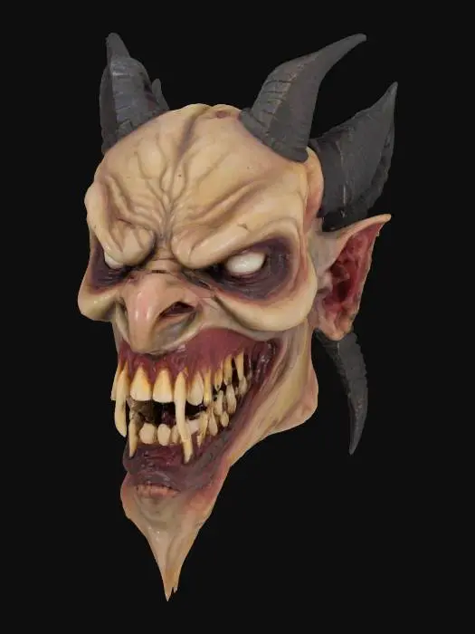 3D model for Hey Sam Rainey style demon bust , The object exhibits an irregular, grotesque, and distorted facial geometry with a wet, shiny texture and prominent malformed teeth.