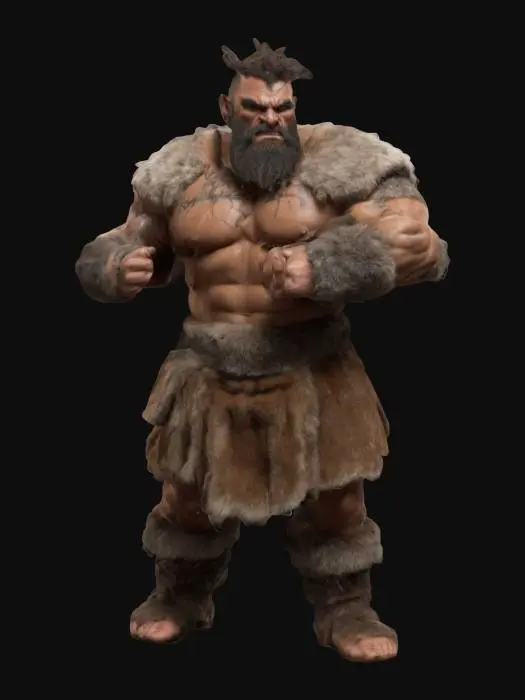 3D model for Highly Detailed, barbarian extremely extra muscular in a proud confident stance with his arms folded, Full Body,   