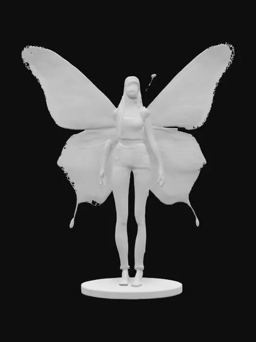 3D model for A beautiful fairy full body large butterfly wings A 3D model of a slim, tall female character in her early 20s, standing in a A-pose. She has long blond hair, natural skin tone, and subtle makeup. Dressed in a fitted crop top with realistic human anatomy. Includes PBR textures, detailed hair, realistic skin shadows, and soft lighting. Optimized for high-quality 3D printing.
on a round game ready base , Legend of Zelda style , Symmetrical Body, Highly Detailed, Ultra Realistic, #fairy#