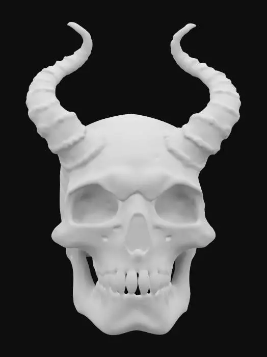 3D model for perfect realistic scull with devil horns , Highly Detailed, Ultra Realistic, Stone,  