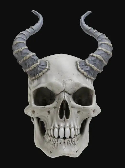 3D model for perfect realistic scull with devil horns , Highly Detailed, Ultra Realistic, Stone,  