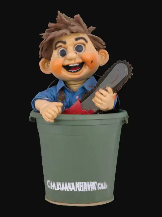 3D model for Ash from evil dead in a garbage Pail cabbage patch kids style one hand is a chainsaw