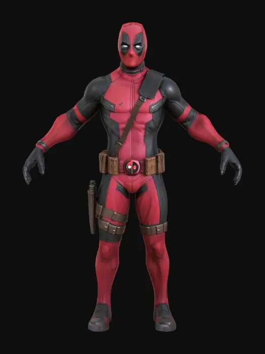 3D model for Highly detailed Deadpool waist up only, Symmetrical Body, T-pose, Highly Detailed, Ultra Realistic