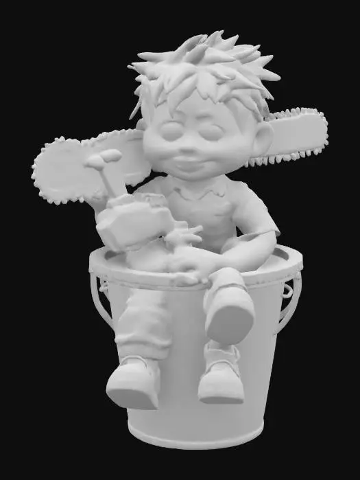3D model for Ash from evil dead in a garbage Pail cabbage patch kids style one hand is a chainsaw