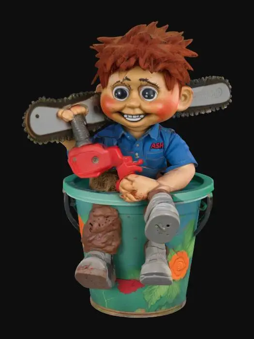 3D model for Ash from evil dead in a garbage Pail cabbage patch kids style one hand is a chainsaw
