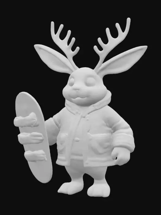 3D model for [southern Utah] a jackalope in a puffy ski coat holding a snowboard , #AroundTheWorld#