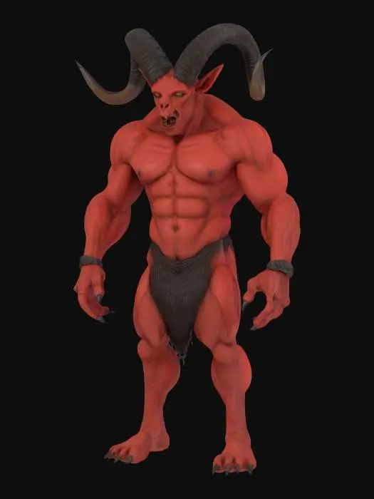 3D model for [HELL] a huge demon rad skin spiral goat horns humanoid body goat legs, #AroundTheWorld#,   