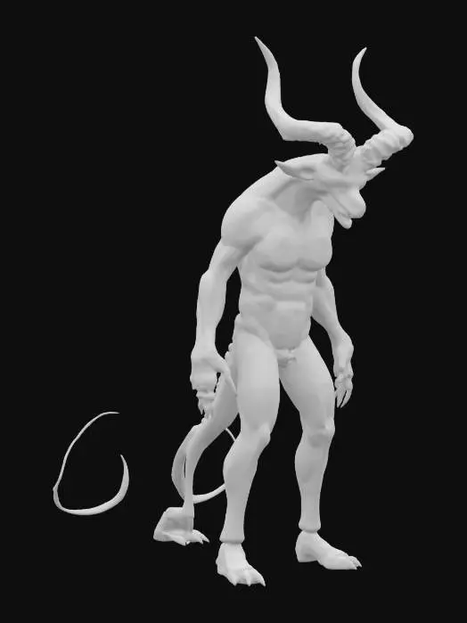 3D model for [HELL] a huge demon rad skin spiral goat horns humanoid body goat legs, #AroundTheWorld#,   