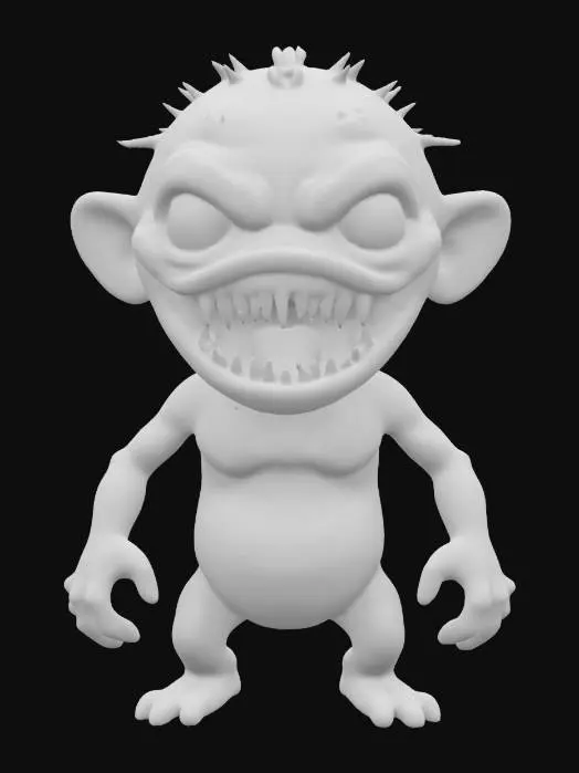 3D model for A Ed "big daddy" Roth style human zombie with bright colors standing hunched over huge mouth 