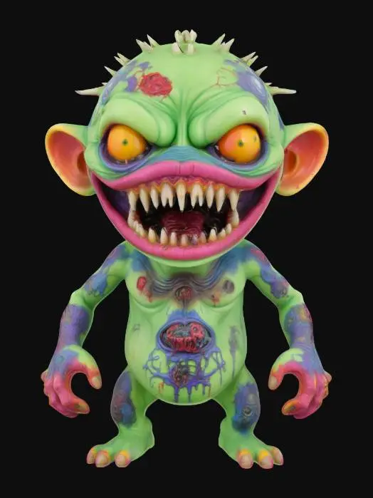 3D model for A Ed "big daddy" Roth style human zombie with bright colors standing hunched over huge mouth 