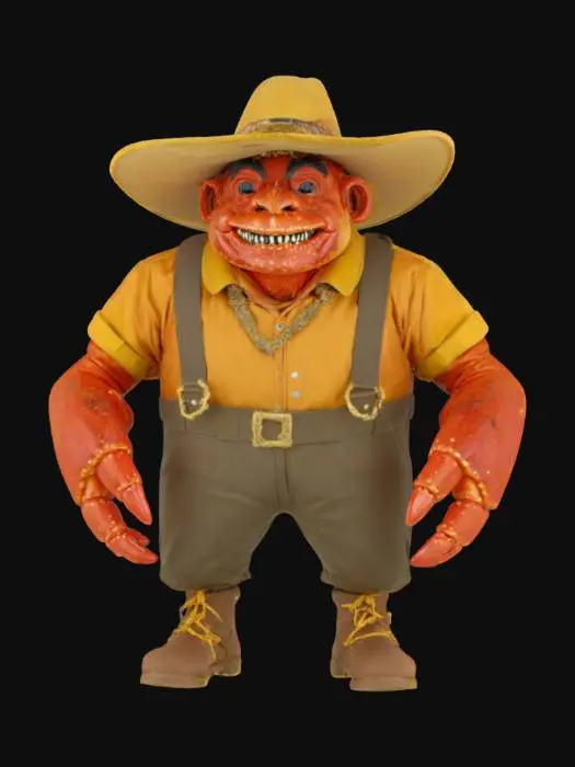 3D model for [Alaska] an Alaskan king crab with a gold shell and humanoid features. He is dressed like a gold prospector. , #AroundTheWorld#