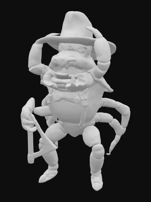 3D model for [Alaska] an Alaskan king crab with a gold shell and humanoid features. He is dressed like a gold prospector. , #AroundTheWorld#