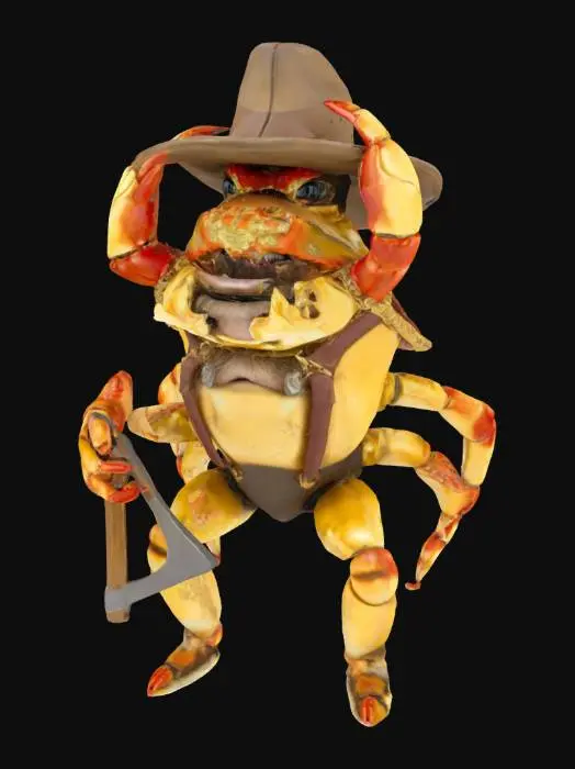3D model for [Alaska] an Alaskan king crab with a gold shell and humanoid features. He is dressed like a gold prospector. , #AroundTheWorld#