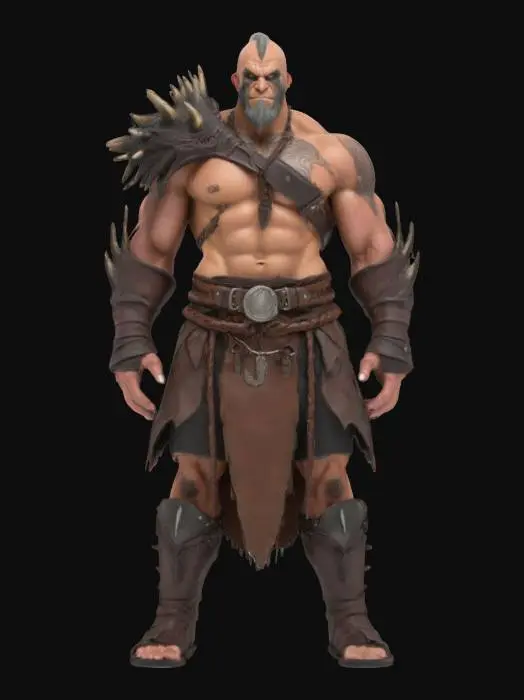 3D model for dragon born barbarian muscular body leather clothing  