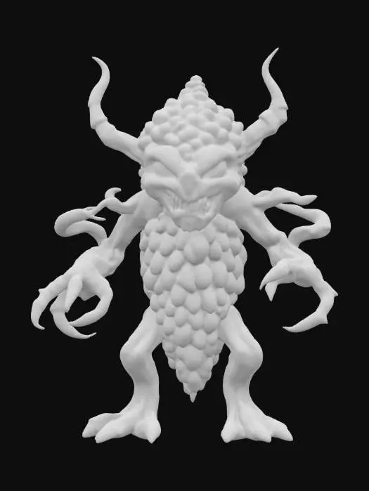 3D model for An extremely detailed angry evil wood forest imp. He has the body of a pine cone with long gangly arms large fierce claws stubby legs with big feet