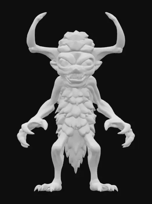 3D model for An extremely detailed angry evil wood forest imp. He has the body of a pine cone with long gangly arms large fierce claws stubby legs with big feet
