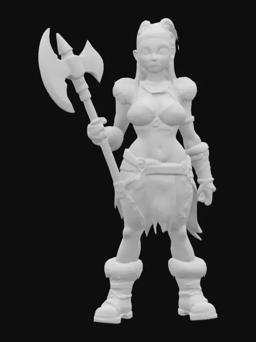 3D model for A beautiful female barbarian in a Claymation style 