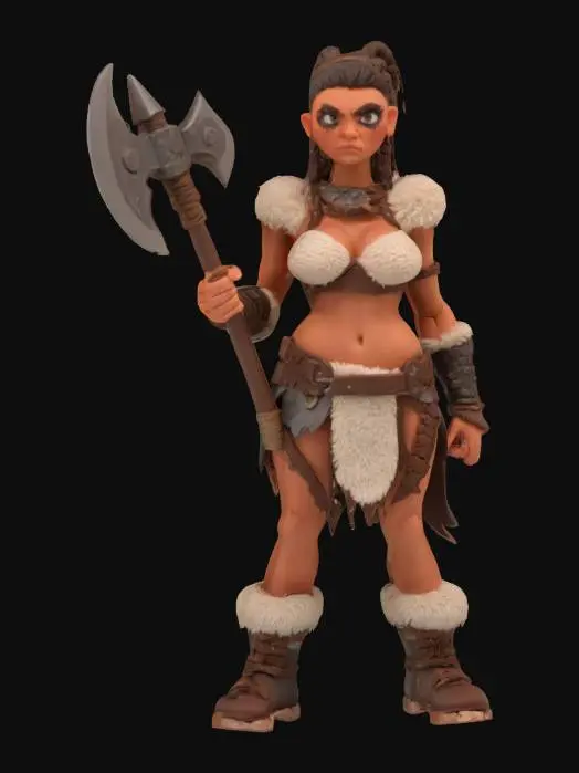 3D model for A beautiful female barbarian in a Claymation style 