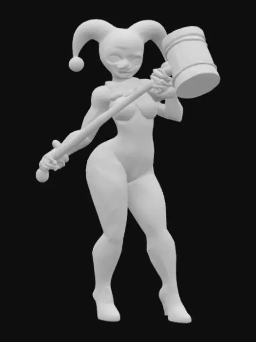 3D model for Harley Quinn holding a huge wooden mallet