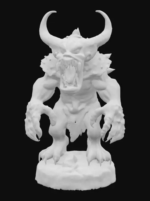 3D model for A evil  demon orc halfling with huge claws big open mouth and spikes all over his back on a stone covered round base 