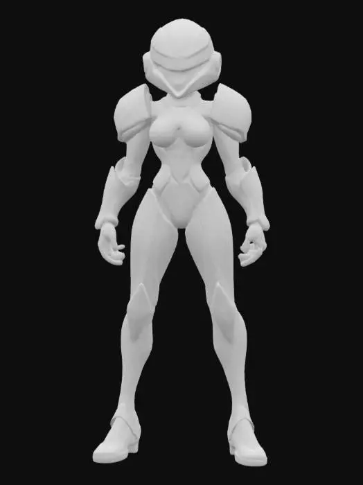 3D model for Metroid Samus helmet on female body tight fit purple jumpsuit 