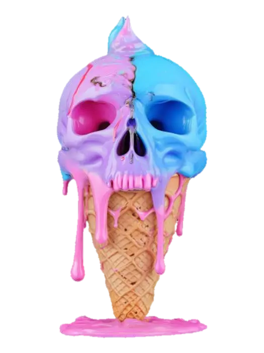The object is an ice cream cone with a melting skull and brain design, featuring… 3D model, vytvořený pomocí AI