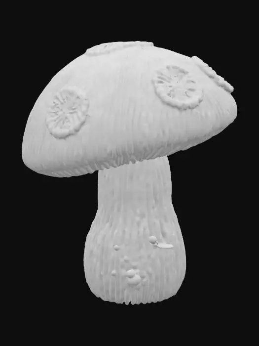 3D model for A embroidered knitted mushroom made from yarn and thread highly detailed extremely colorful clear cross stitch and knitting patterns