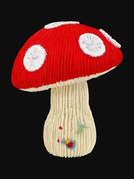 3D model for A embroidered knitted mushroom made from yarn and thread highly detailed extremely colorful clear cross stitch and knitting patterns